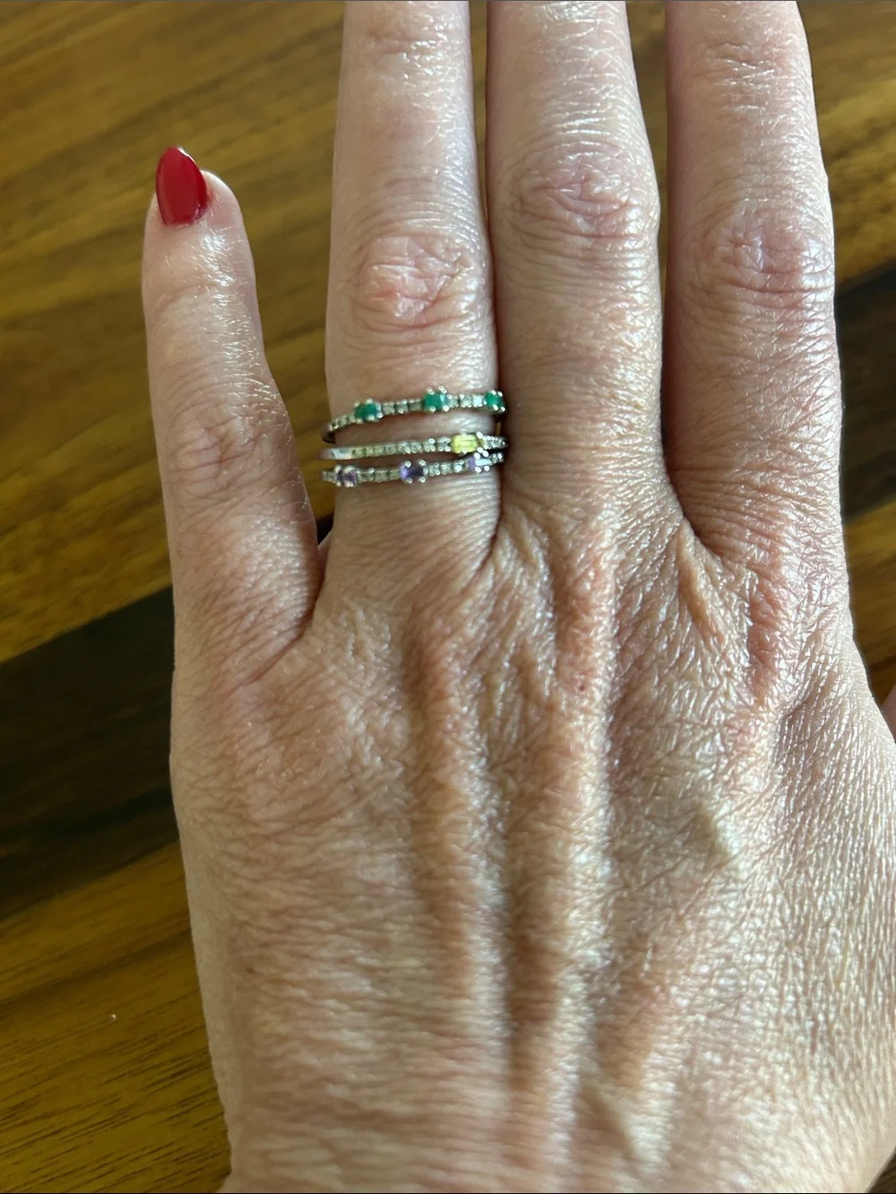 Stackable Green and Gold Stone Women's Ring Set - Unbranded